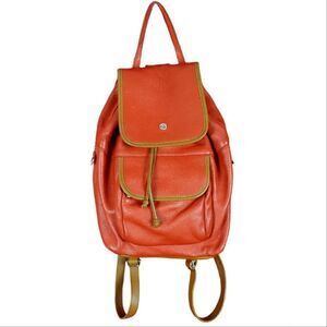 VALENTINA PEBBLE LEATHER BUCKET BACKPACK ORANGE‎
